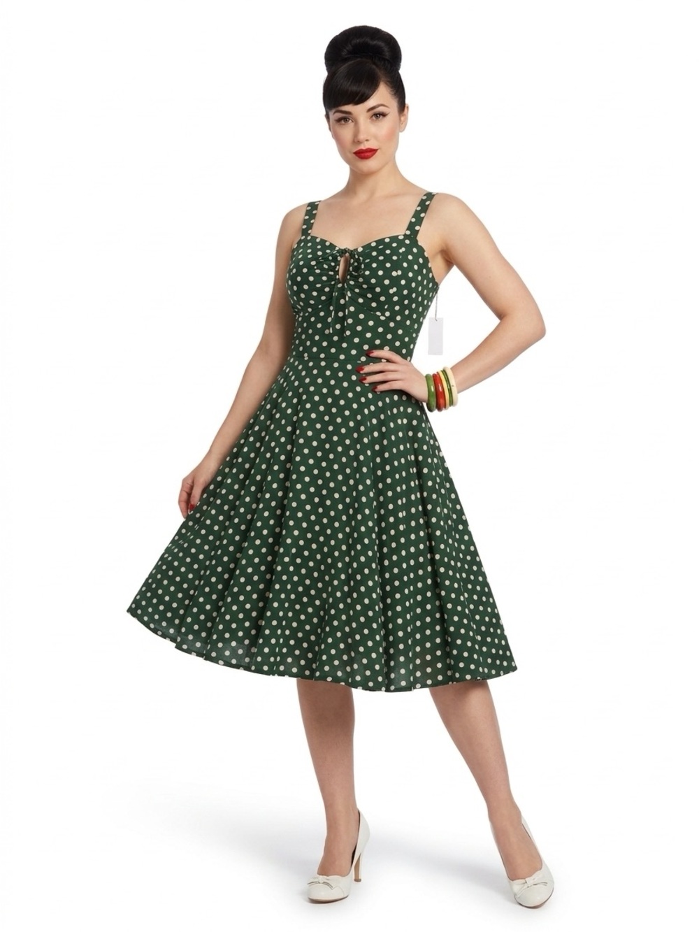 Trashy Diva Jenny Dress Green Irish Polka Dot Vintage Retro Size 6 100% Rayón